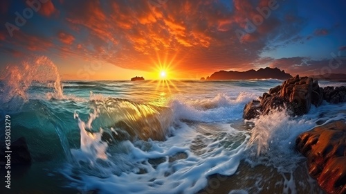 waves on the beach while sunset, breathtaking oceanscape