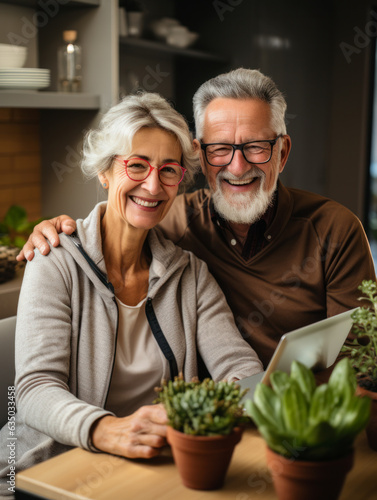 senior couple using laptop at home