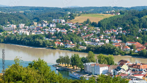 Drei-Fl  sse-Eck   Ortspitze Passau  Ausblick von der Feste Oberhaus 