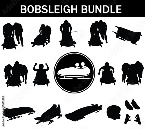 Bobsleigh Silhouette Bundle | Collection of Bobsleigh Players with Logo and Bobsleigh Equipment
