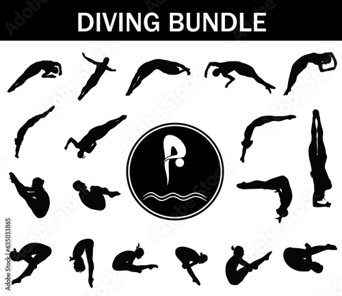 Diving Silhouette Bundle | Collection of Diving Players with Logo 