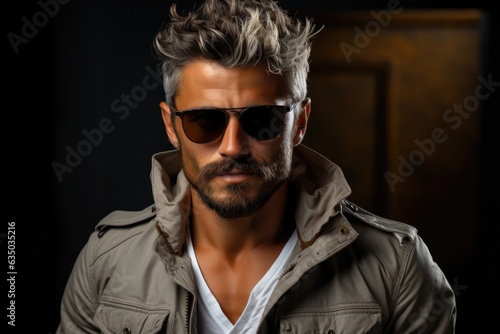 Model exuding casual coolness in denim attire - stock photography concepts