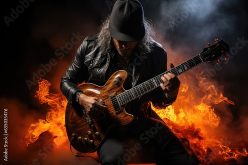 Musician performing an electrifying guitar solo - stock photography concepts