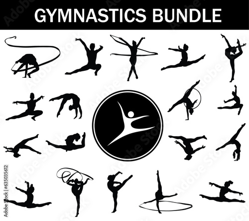 Gymnastics Silhouette Bundle | Collection of Gymnastics Players with Logo