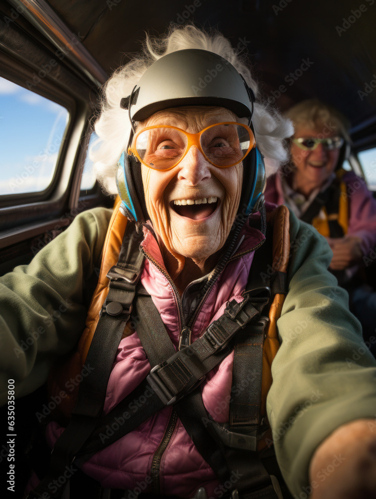 Fototapeta premium senior people skydiving