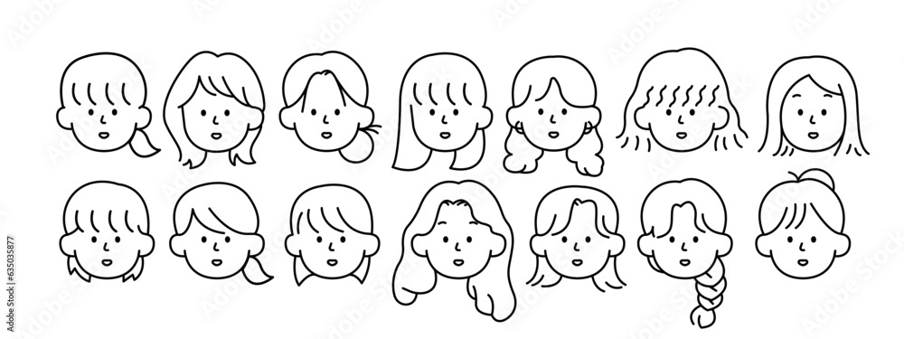 Outline avatars profile set office workers , hand-drawn icon style , flat line vector.