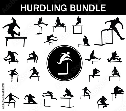 Hurdling Silhouette Bundle | Collection of Hurdling Players with Logo