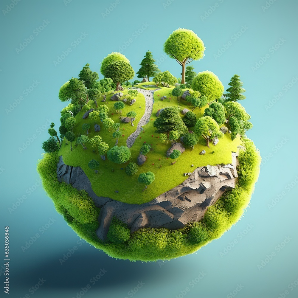 Earth globe with greenery and blue water with buildings and houses ...