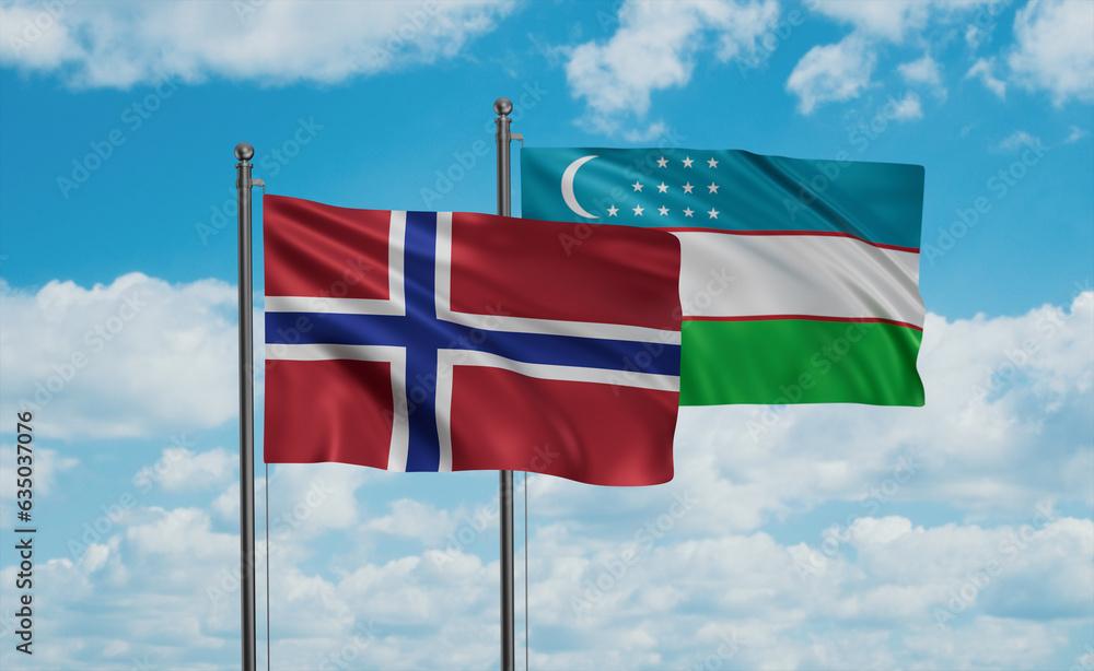 Uzbekistan and Norway flag