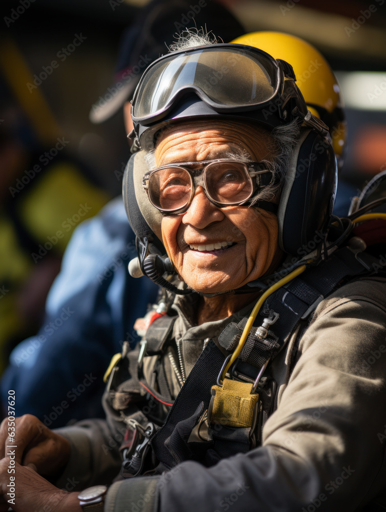 senior people skydiving