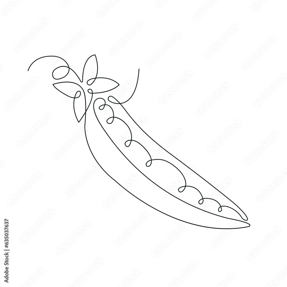 Pea pod in continuous line art drawing style. One pea pod minimalist black linear sketch isolated on white background. Vector illustration Pea pod in continuous line art drawing style. One pea pod minimalist black linear sketch isolated on white background. Vector illustration