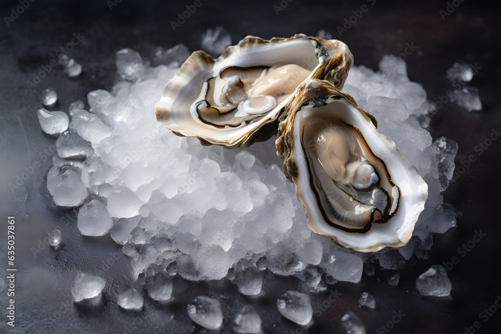 two oysters on ice. Dinner is light two oysters on ice. Dinner is light
