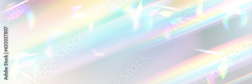 Rainbow light prism effect, transparent ethereal dreamy aura background. Hologram reflection, crystal flare leak shadow overlay. Vector illustration of abstract blurred iridescent light backdrop