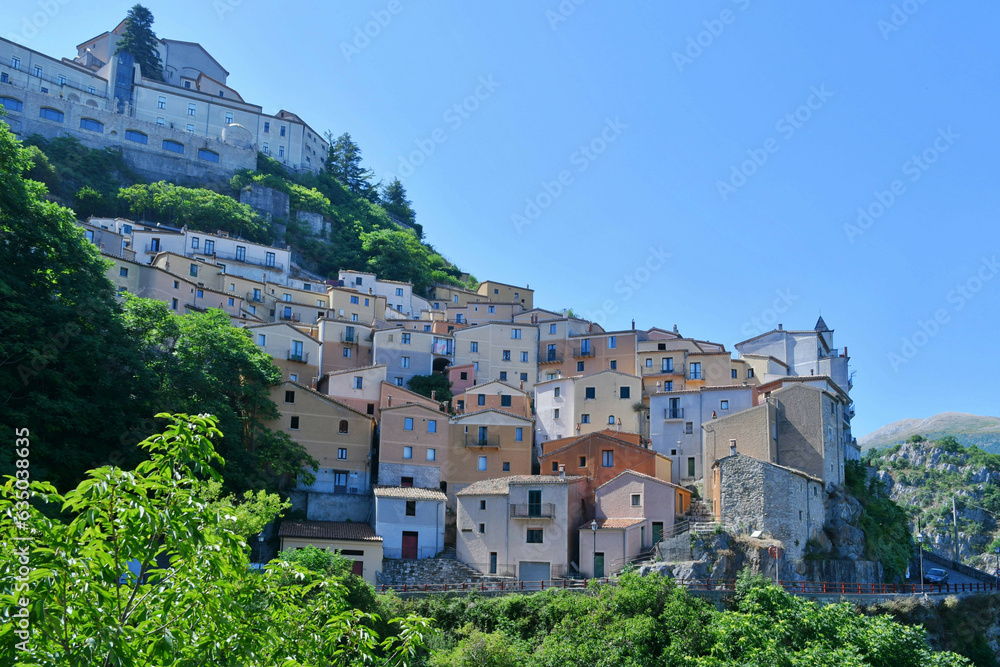 Panoramic view of Muro Lucano, an old village in the mountains of Basilicata region, Italy.