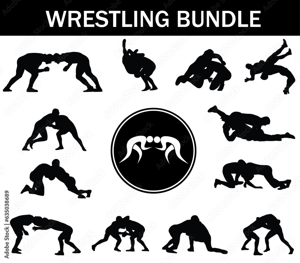 Wrestling Silhouette Bundle | Collection of Wrestling Players with Logo