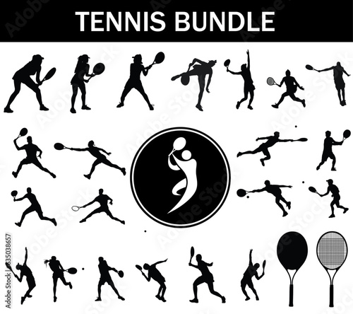 Tennis Silhouette Bundle | Collection of Tennis Players with Logo and Tennis Equipment