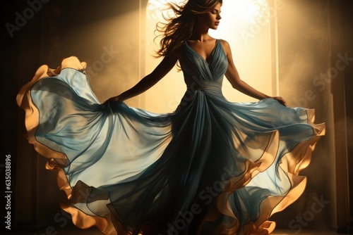 Person twirling in a flowing evening gown - stock photography concepts