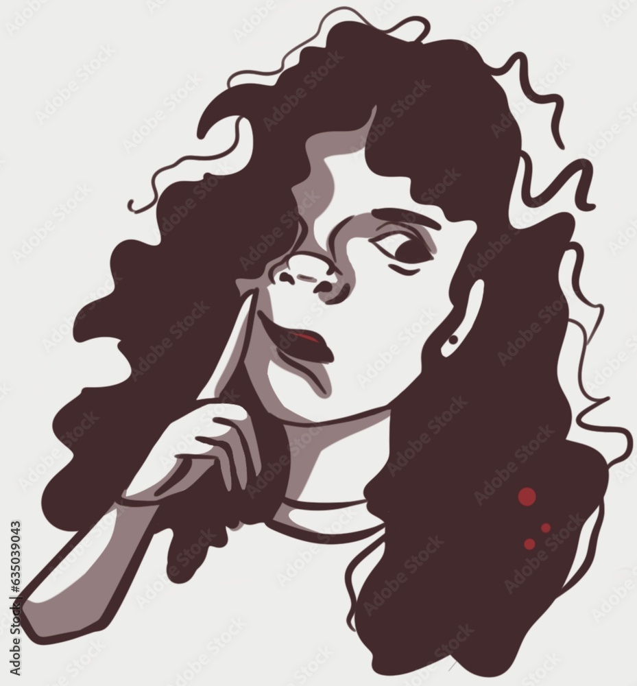 portrait of a person illustration line curly girl with thoughtfulness emotion portrait of a person illustration line curly girl with thoughtfulness emotion