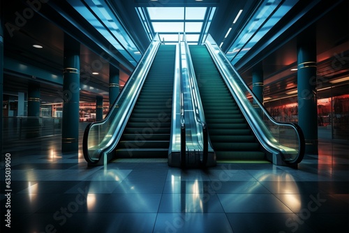 Architectural dynamics Close up of escalator in contemporary building or subway station Generative AI