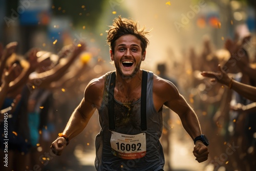 Runner crossing a finish line with a sense of achievement - stock photography concepts © 4kclips