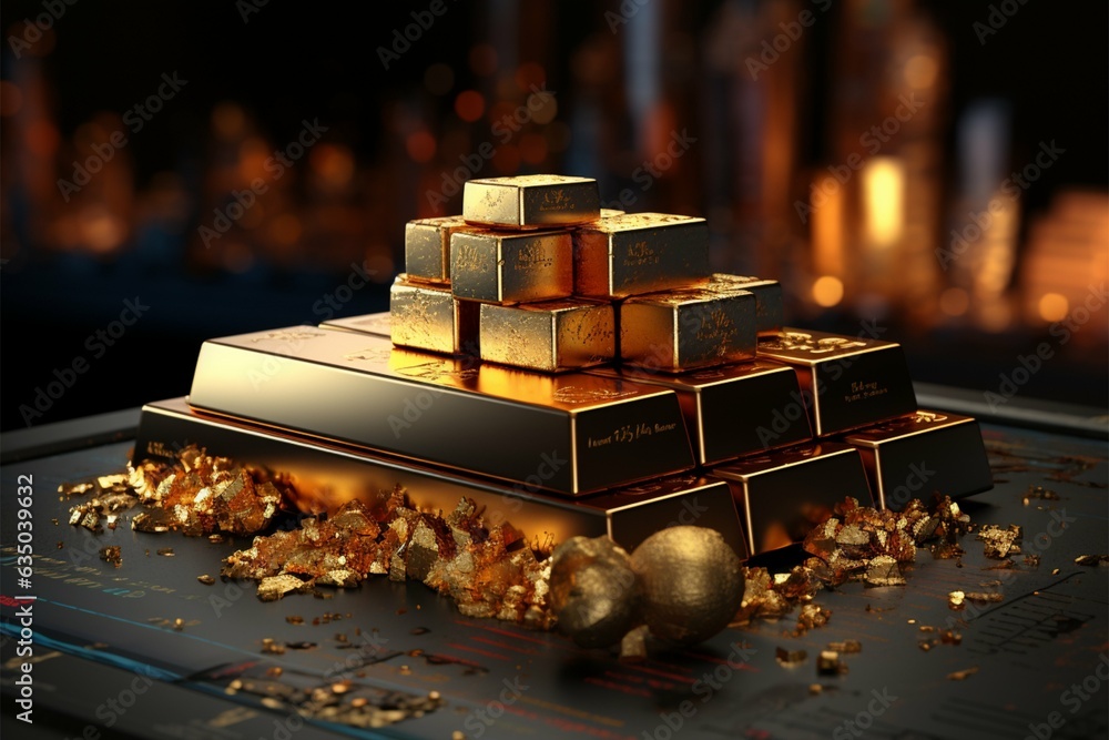 Capital fusion Gold bar atop stocks graph, depicting investments lucrative interrelationship Generative AI Capital fusion Gold bar atop stocks graph, depicting investments lucrative interrelationship Generative AI