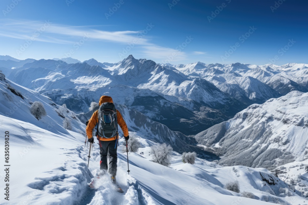 Skiers descending a pristine slope - stock photography concepts