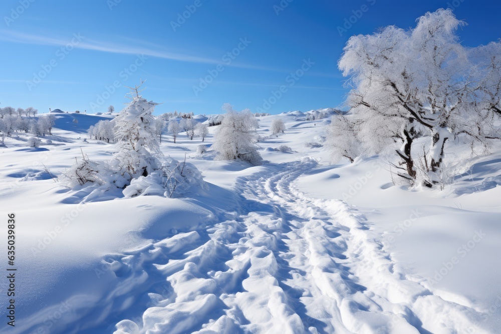 Sled tracks on a snowy hill - stock photography concepts