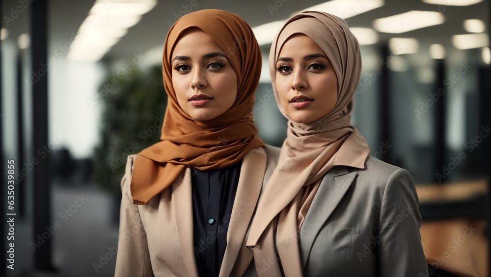 Two women wearing headscarves standing next to each other Two women wearing headscarves standing next to each other