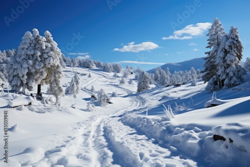 Sled tracks on a snowy hill - stock photography concepts