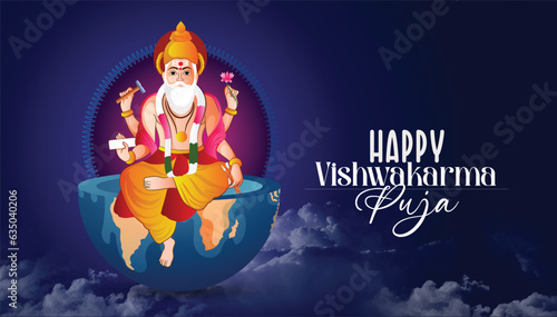God Vishwakarma, an architect, and divine engineer of universe Vishwakarma puja vector illustration photo