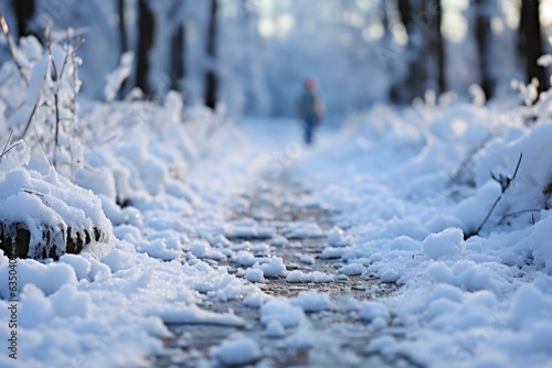Snowy footprints leading to a door - stock photography concepts