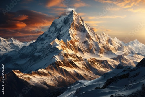 Snowy mountain peak at dusk - stock photography concepts