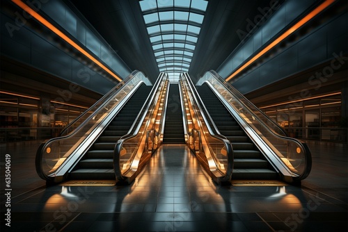 Focused view Escalator detail within modern building or subway station environment Generative AI © Jawed Gfx