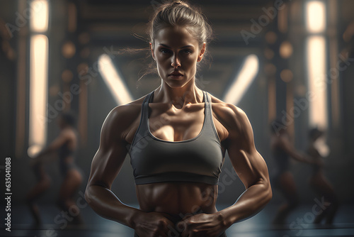 A beautiful strong woman exercising. Generative AI © 로드 투 프로 유르's