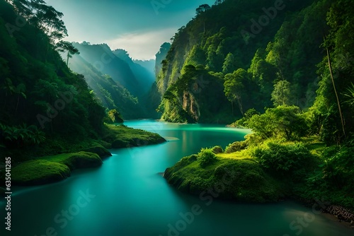 waterfall in the mountains generated ai © kashif 2158