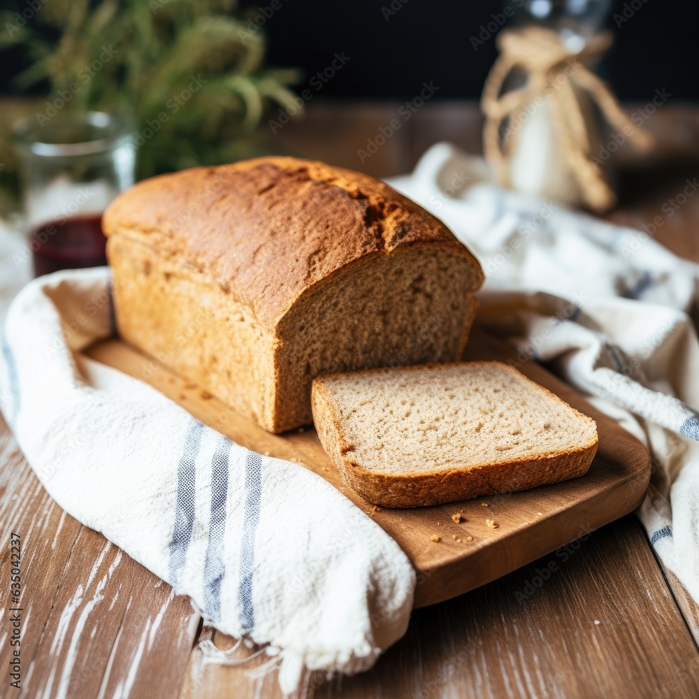 Fresh fragrant crusty bread on a wooden table with a dark background. Generative AI. Fresh fragrant crusty bread on a wooden table with a dark background. Generative AI.