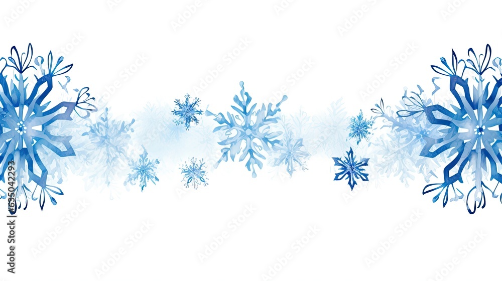  blue snowflakes on white background, pastel colour