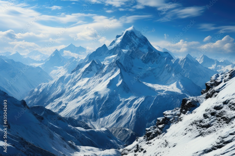 Winter-capped peaks in the distance - stock photography concepts