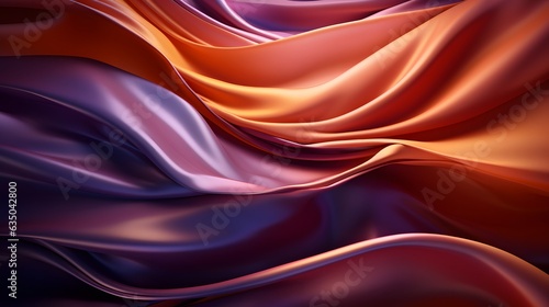 Abstract Background with 3D Wave Bright Gold and Purple Gradient Silk Fabric, AI Generative