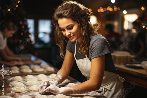 Woman rolling out dough for gingerbread cookies - stock photography concepts