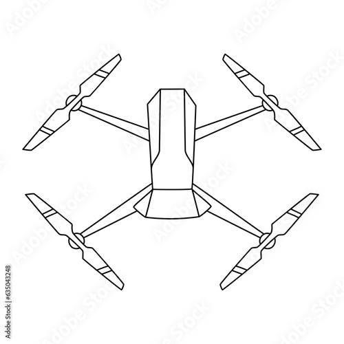 Drone quadrocopter doodle line stroke. Drone vector isolated sign on white background