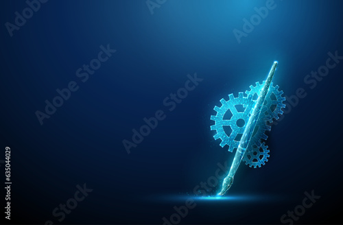 Abstract brush tool with gears. AI image generation tool concept.
