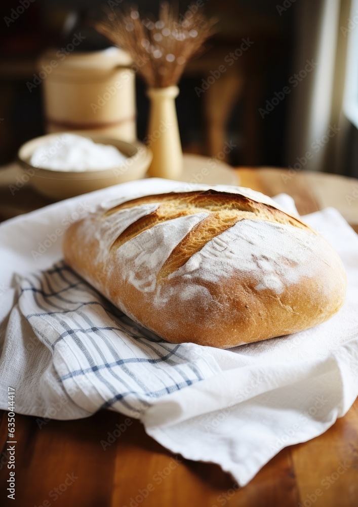 Fresh fragrant crusty bread on a wooden table with a dark background. Generative AI. Fresh fragrant crusty bread on a wooden table with a dark background. Generative AI.