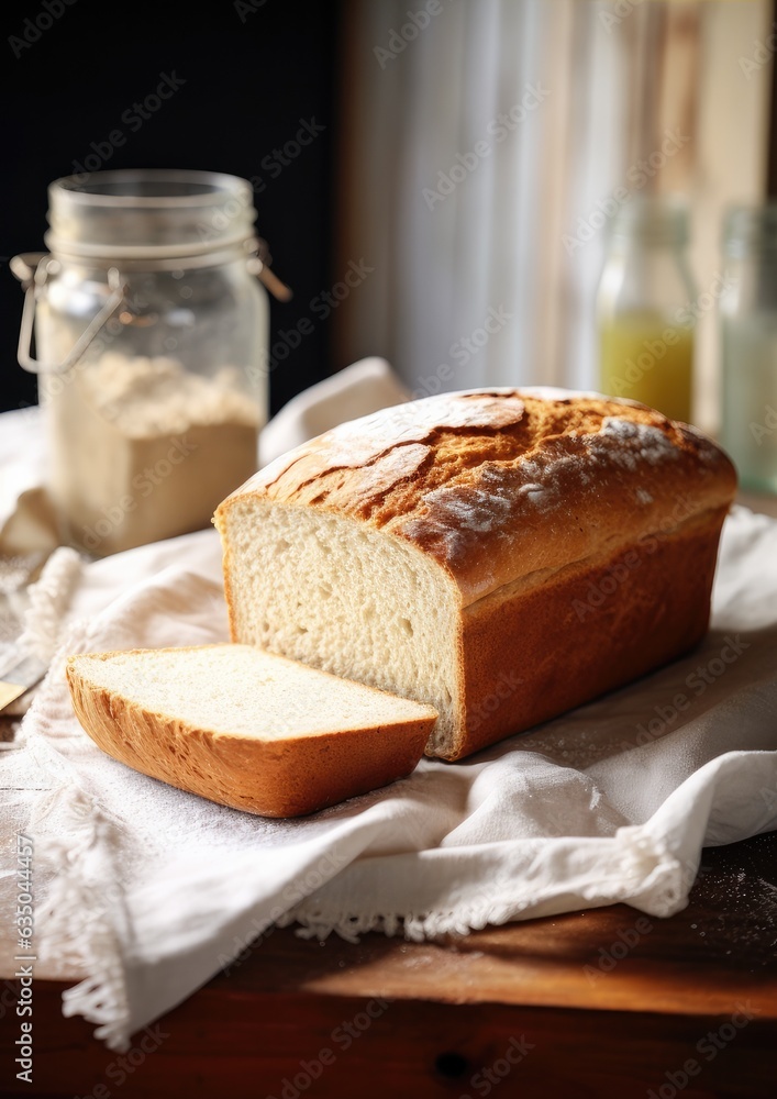 Fresh fragrant crusty bread on a wooden table with a dark background. Generative AI. Fresh fragrant crusty bread on a wooden table with a dark background. Generative AI.