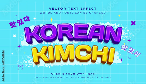 Kimchi Korean Style 3D editable text effect, suitable for promotion, product, headline. Purple yellow graphic style