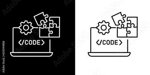 Problem solving vector illustration, laptop puzzle code vector illustration, coding vector illustration.
