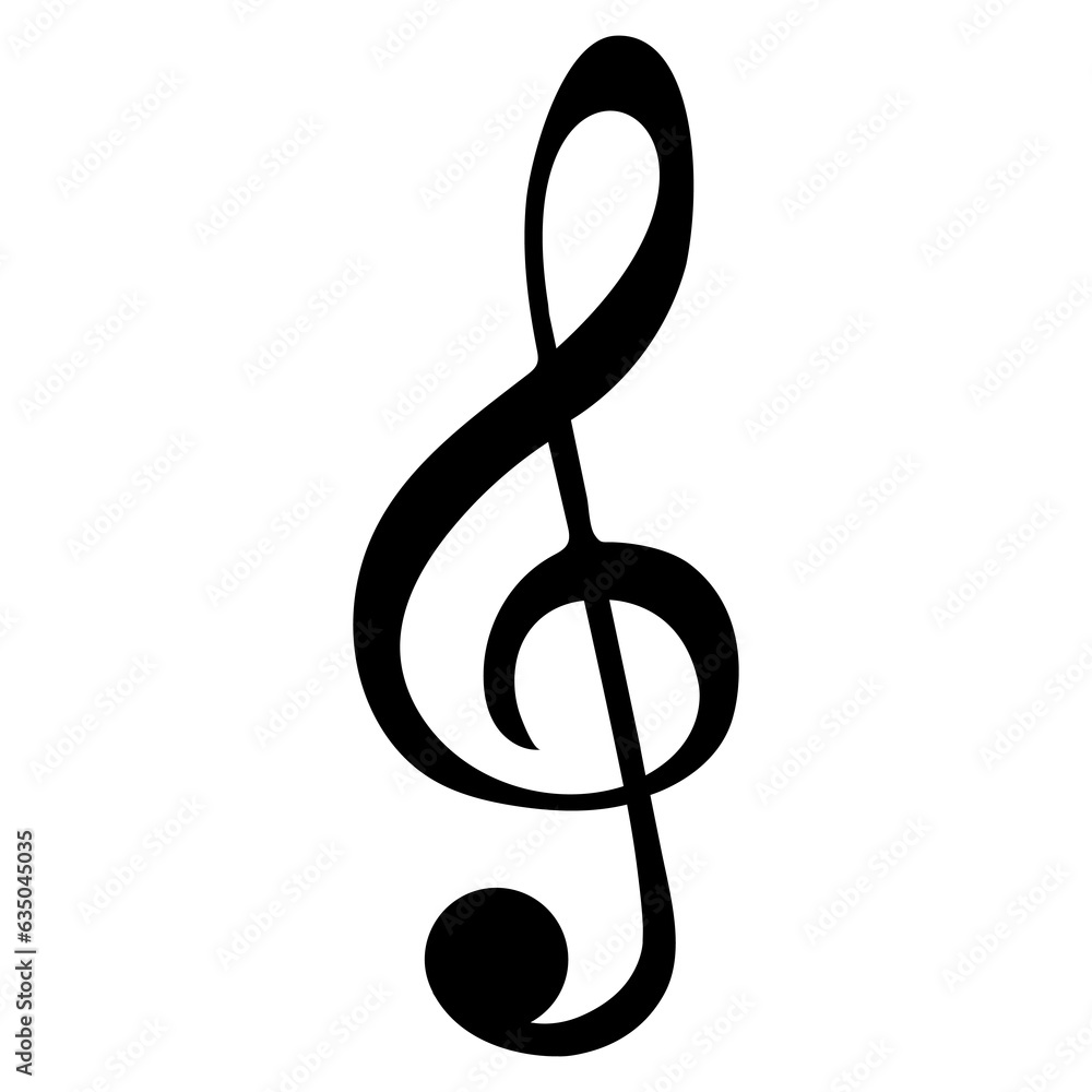 Music treble clef icon. Violin key icon, clef symbol, black isolated