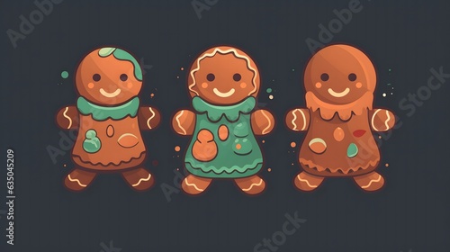 Cute christmas gingerbread men. Illustration in flat cartoon style. Cute Gingerbread Man Cookie for Christmas.