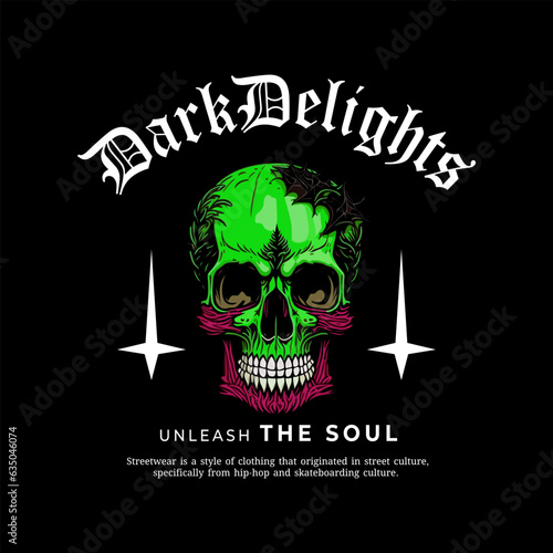 Graphic Design for Screen Printing T-shirts, Jackets, Sweaters, and More. Elements Slogan Text and Skull Head Vector Illustration.