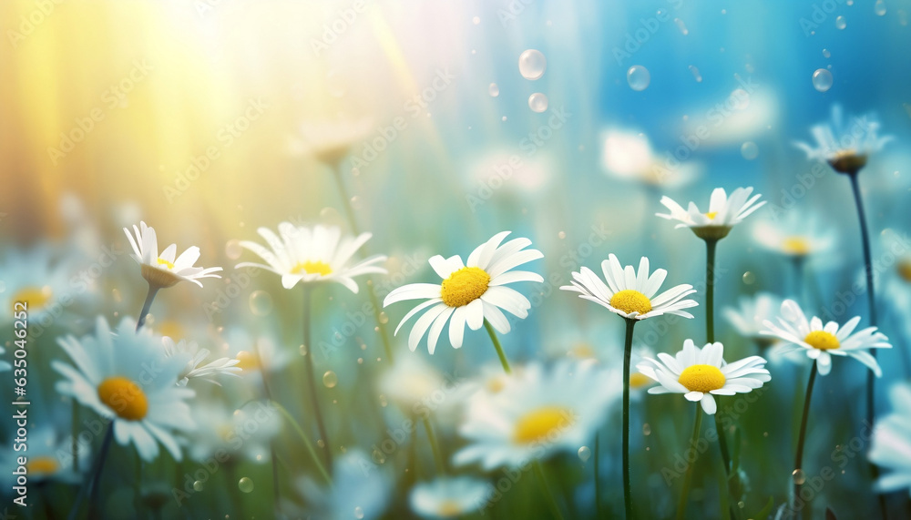 field of daisies and sun
